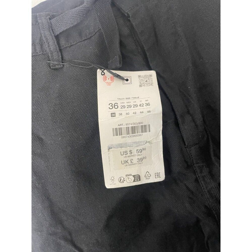 Zara Mens Pants EU 36 US 29 Black Straight Cotton Linen Trousers 8574/303 NWT - Picture 6 of 12